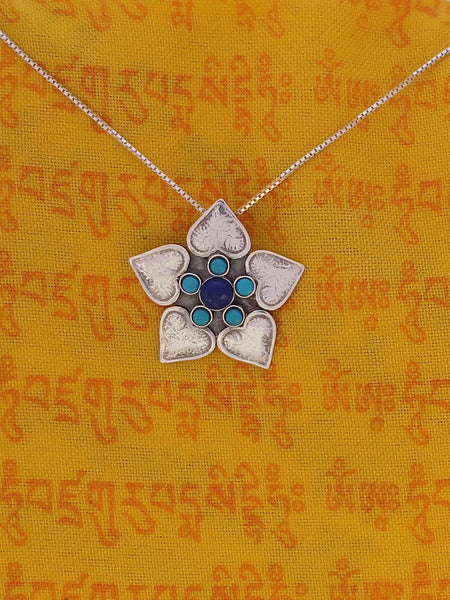 B208 - Flower Pendant with Turquoise Stones