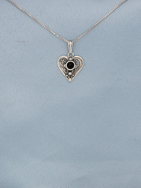 B76-  Filigree Heart Pendant with Multiple Stones - Zehava Jewelry