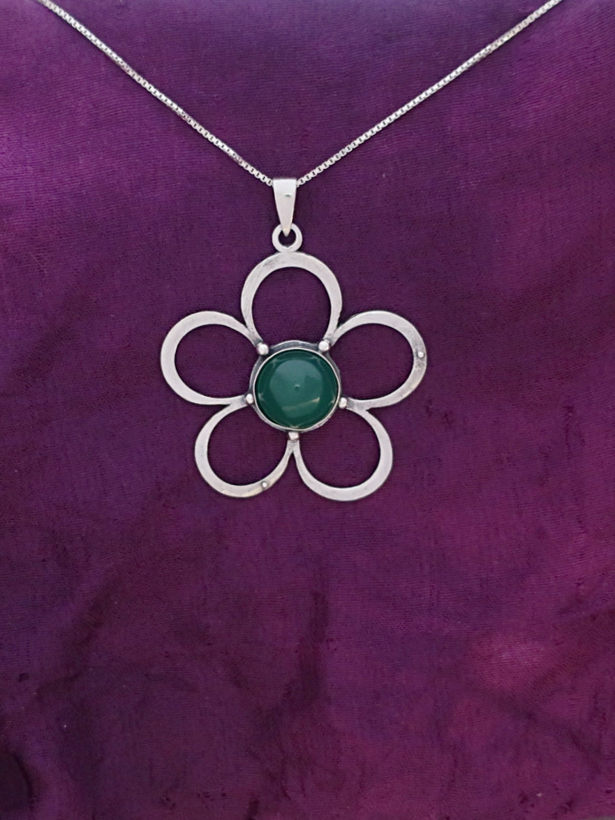 B271- Flower Pendant with Blue Sodalite/ Red Agate/ Green Agate