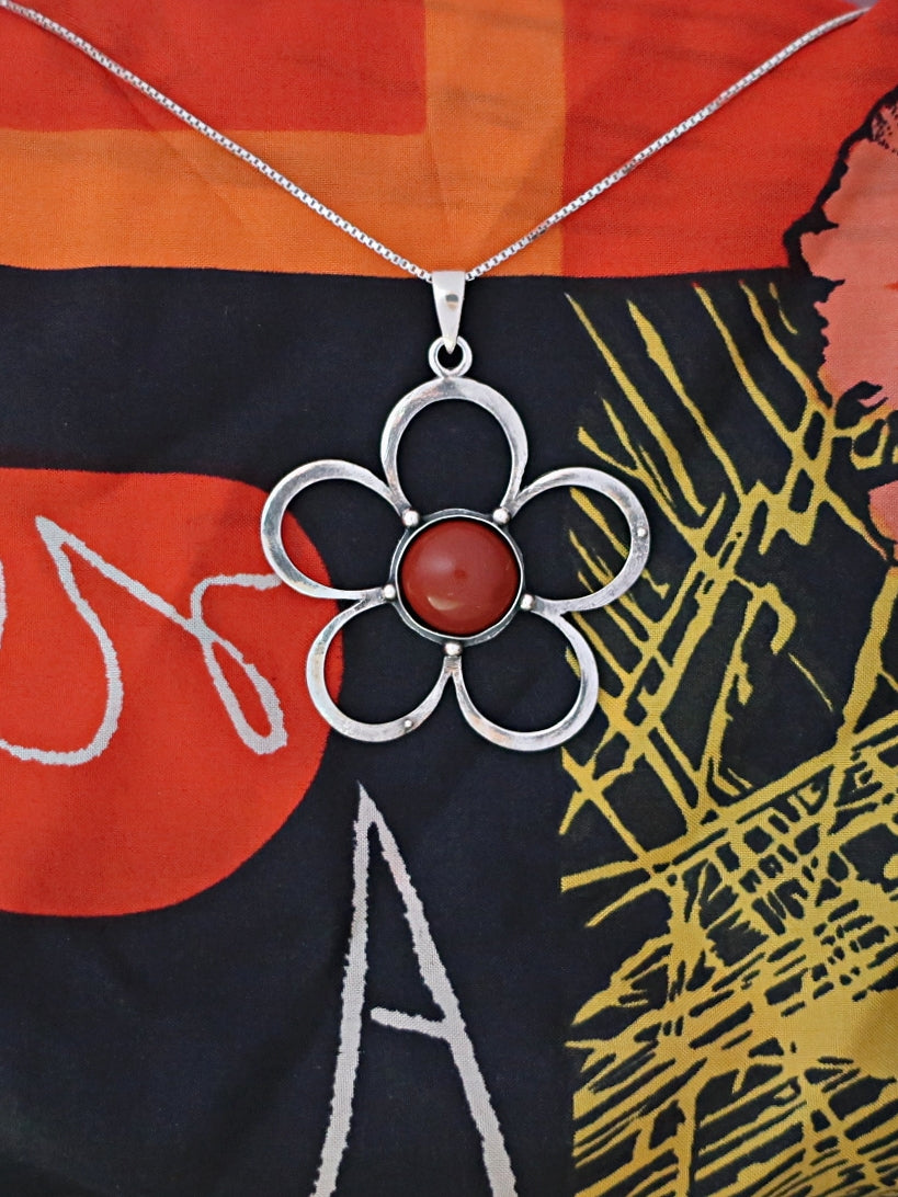 B271- Flower Pendant with Blue Sodalite/ Red Agate/ Green Agate
