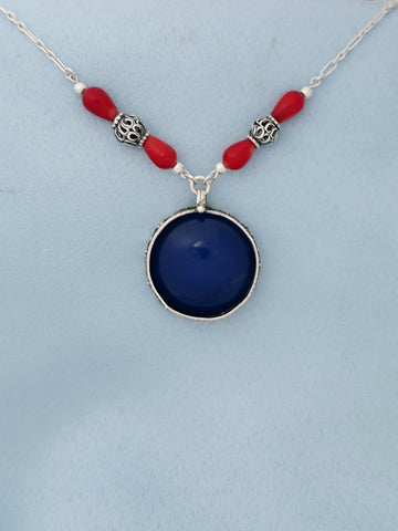 B273-Silver Necklace with Agate Stone