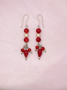 E129- Silver Earrings with Carnelian & Pearls