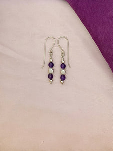 E73- Silver Earrings with Amethyst Beads