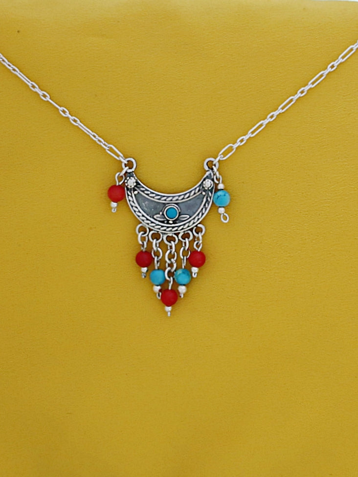 B20- Moon Pendant with Turquoise Stone - Zehava Jewelry