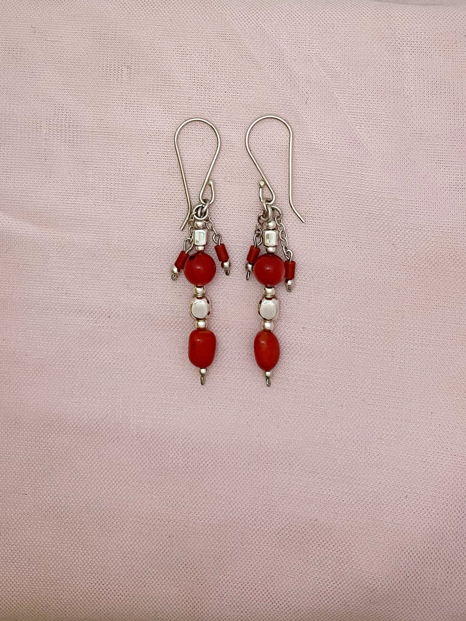 E128- Silver Earrings with Carnelian