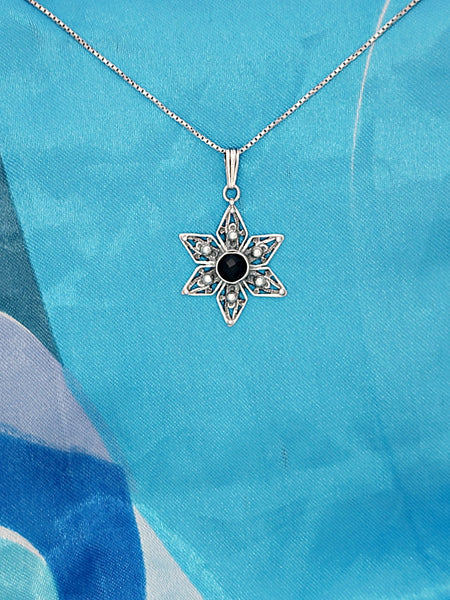 B40- Flower Pendant with Multiple Stones - Zehava Jewelry