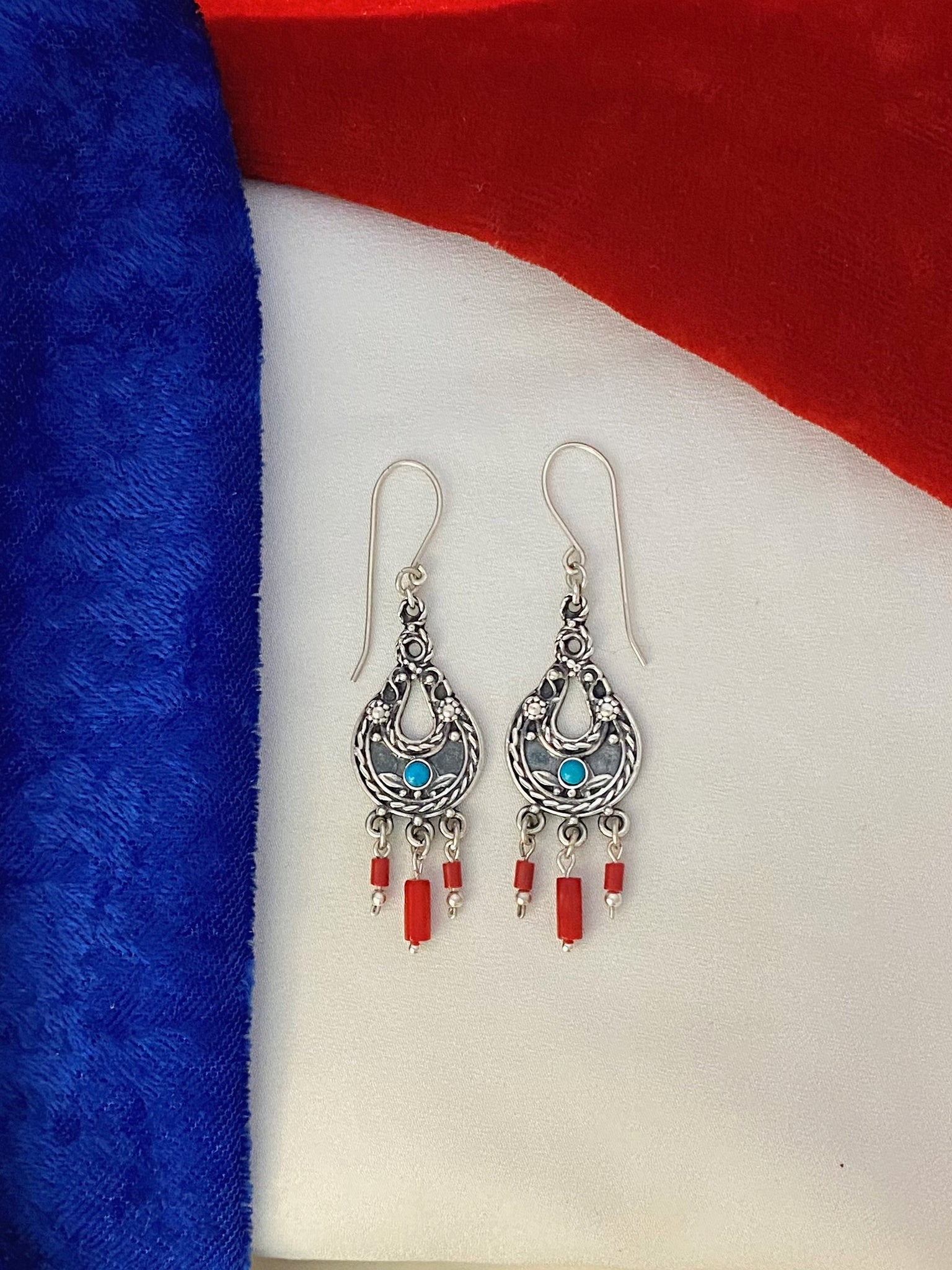 E130- Silver Earrings with Turquoise Stone