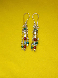 E75- Silver Earrings with Evil Eye Beads