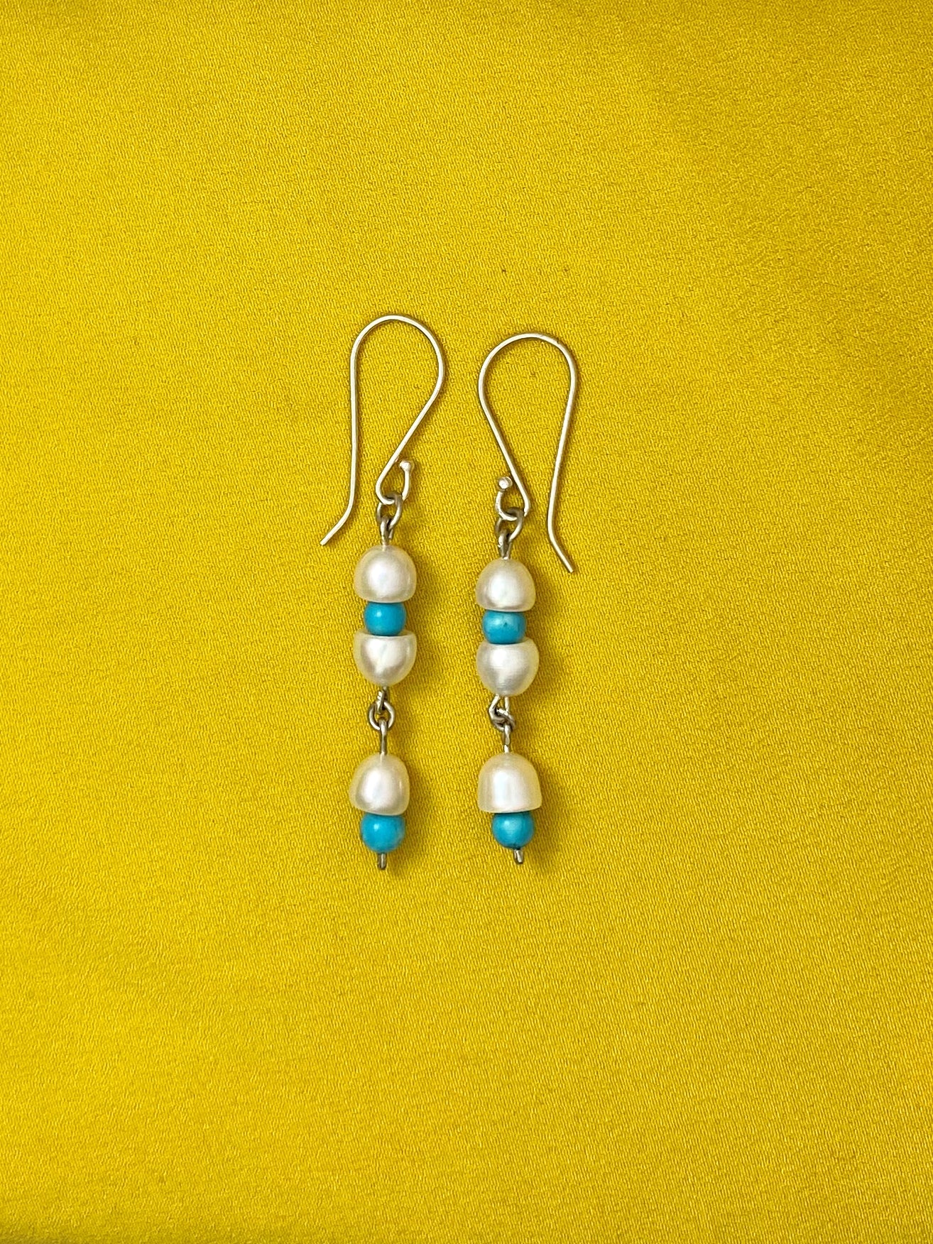 E86- Silver Earrings with Pearls & Turquoise Beads