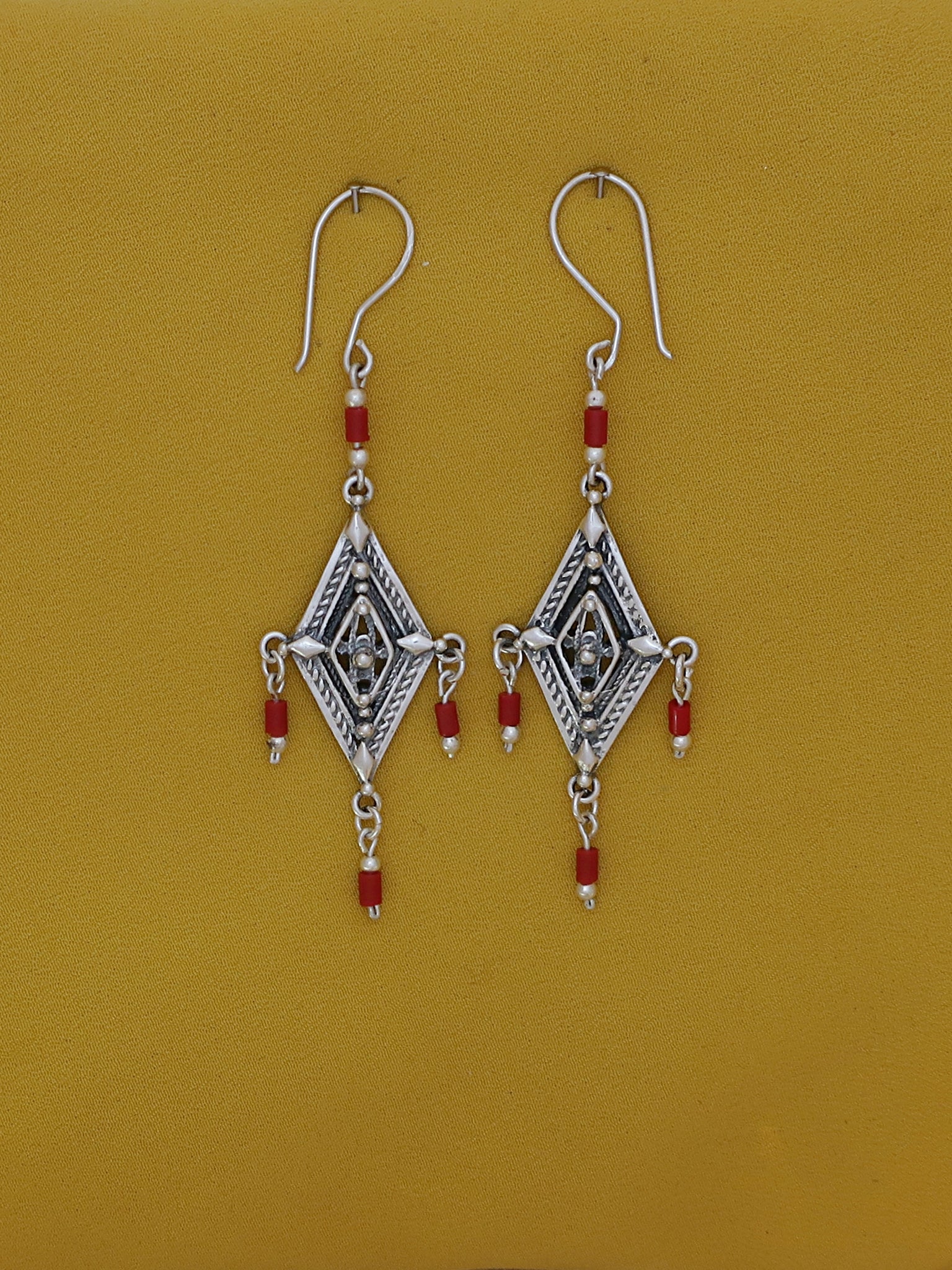 E47- Silver Earrings with Carnelian Beads - Zehava Jewelry