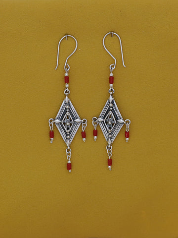 E47- Silver Earrings with Carnelian Beads - Zehava Jewelry