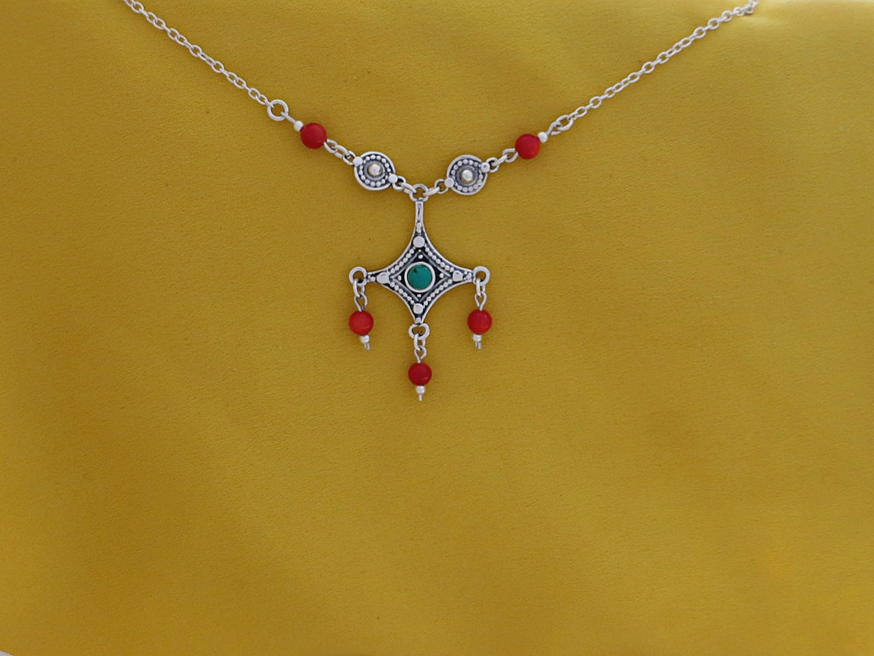 B283- Silver Necklace with Turquoise Stone