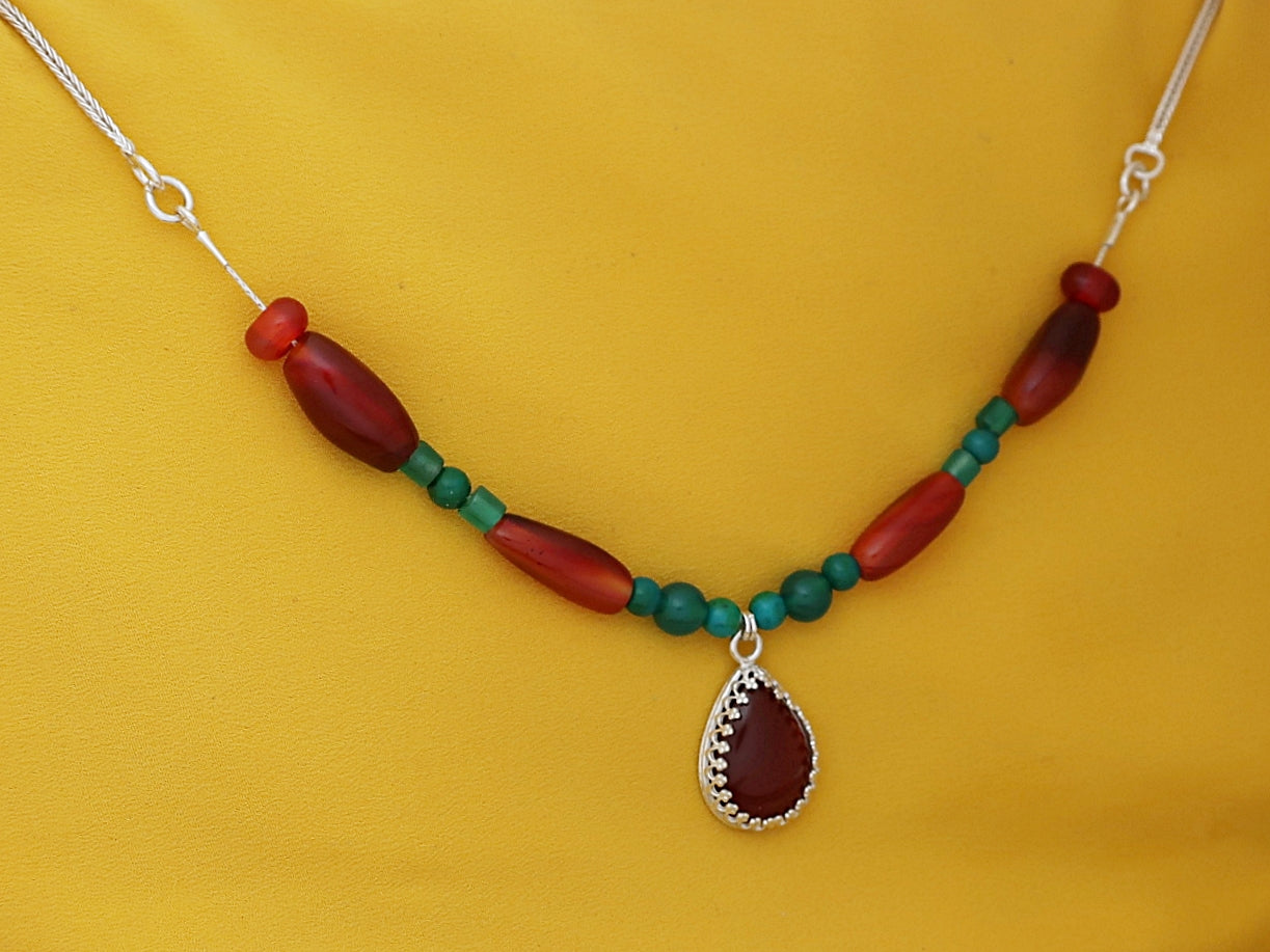 B285- Silver Necklace with Carnelian Stone
