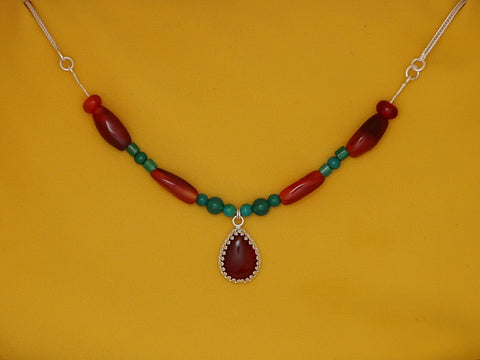 B285- Silver Necklace with Carnelian Stone