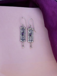 E36- Silver Earrings with Amethyst Stones - Zehava Jewelry
