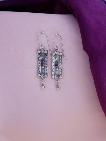 E36- Silver Earrings with Amethyst Stones - Zehava Jewelry