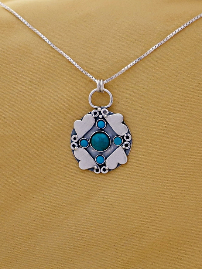 B301- Hearts Pendant with Turquoise Stones