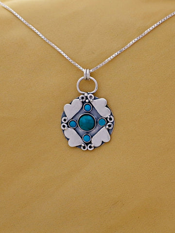 B301- Hearts Pendant with Turquoise Stones