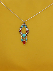 B307- Silver Penndant with Turquoise & Carnelian