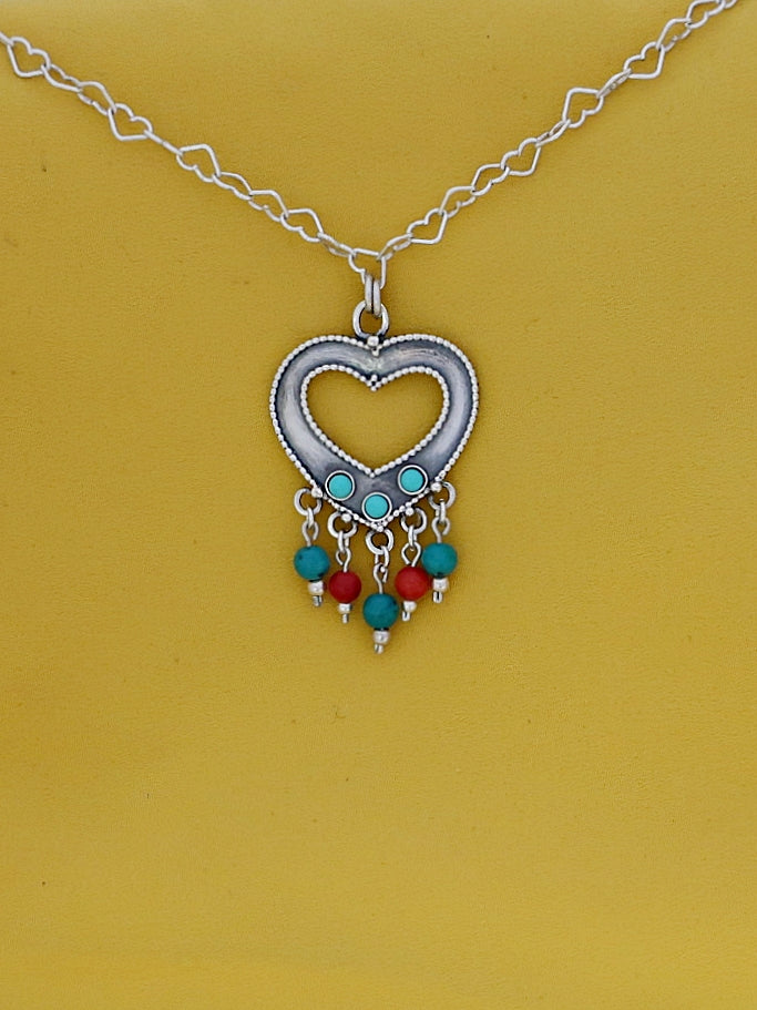 B315- Heart Pendant with Turquoise Stones