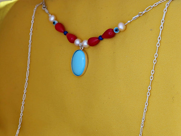 B320- Oval necklace with Turquoise Stone