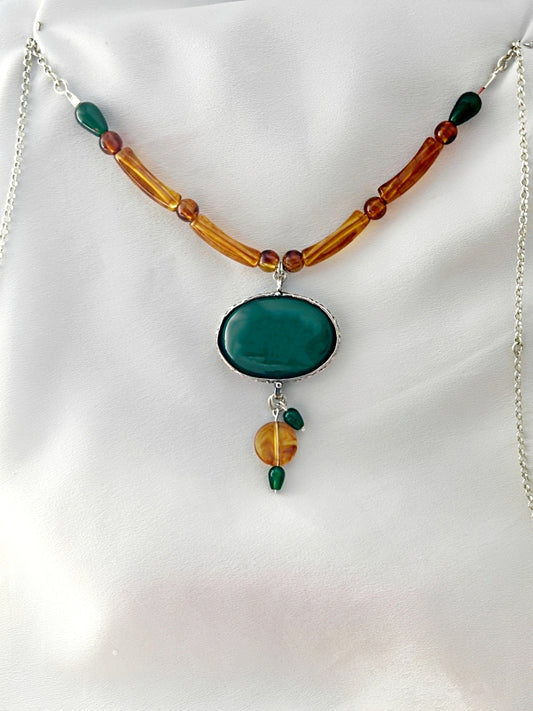 B26- Agate & Amber Necklace - Zehava Jewelry