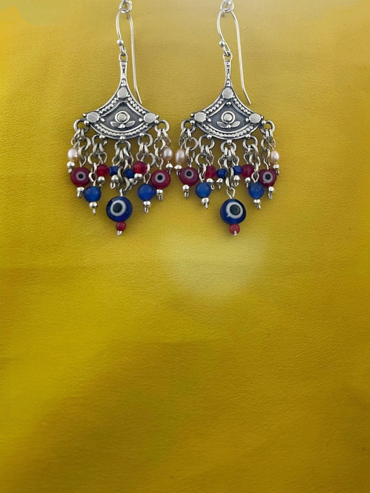 E31- Shell Shape Silver Earrings & Evil Eyes