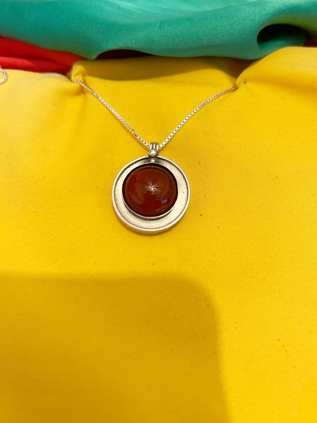 B351-Round Double Pendant with Carnelian Stone