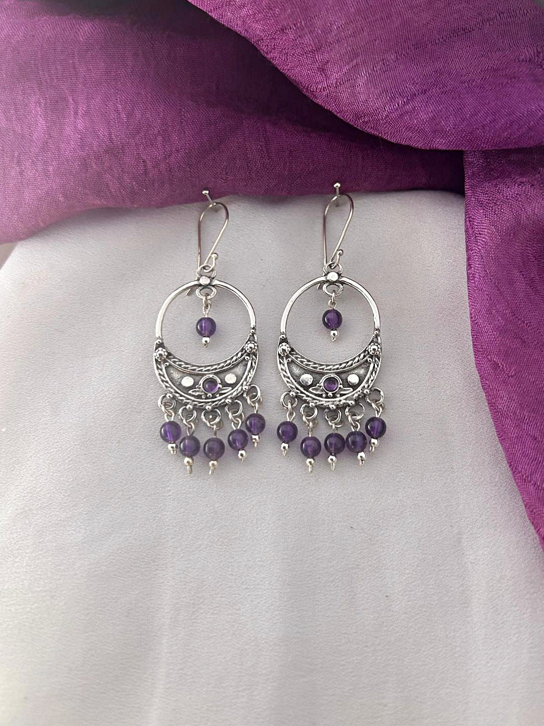 E150- Half- Moon Earrings with Amethysts