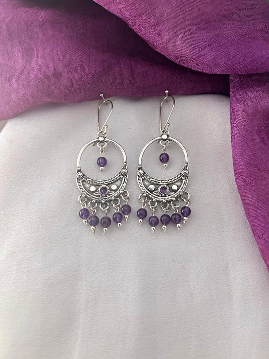 E150- Half- Moon Earrings with Amethysts
