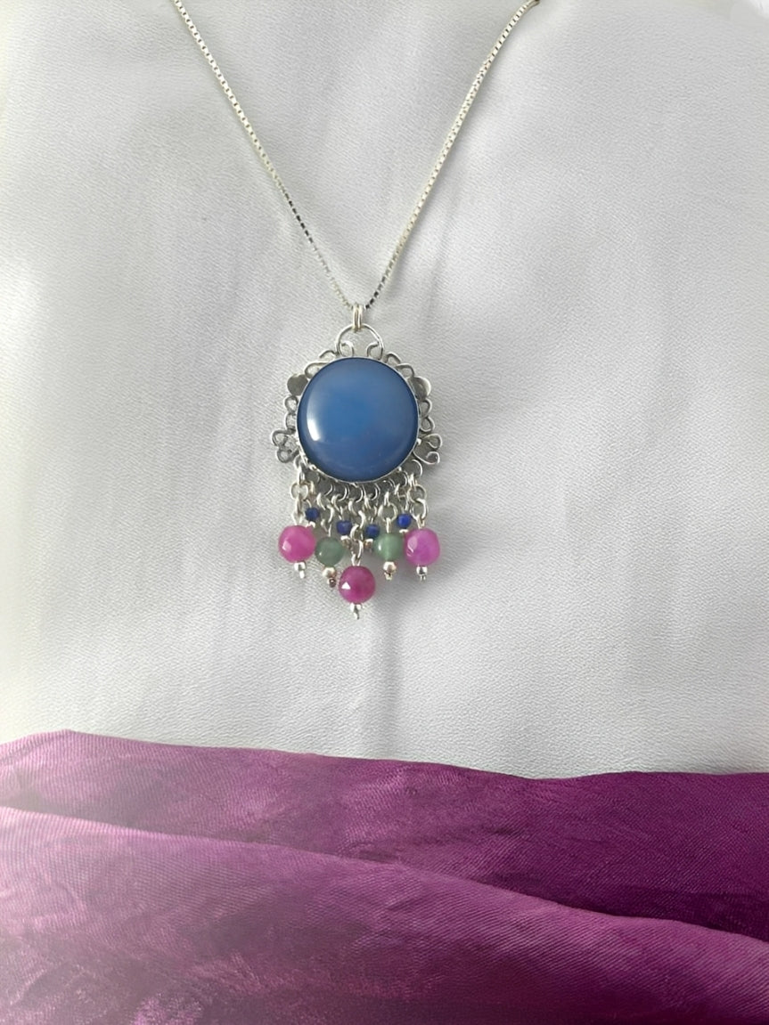 B414- Agate Silver Necklace - Zehava Jewelry