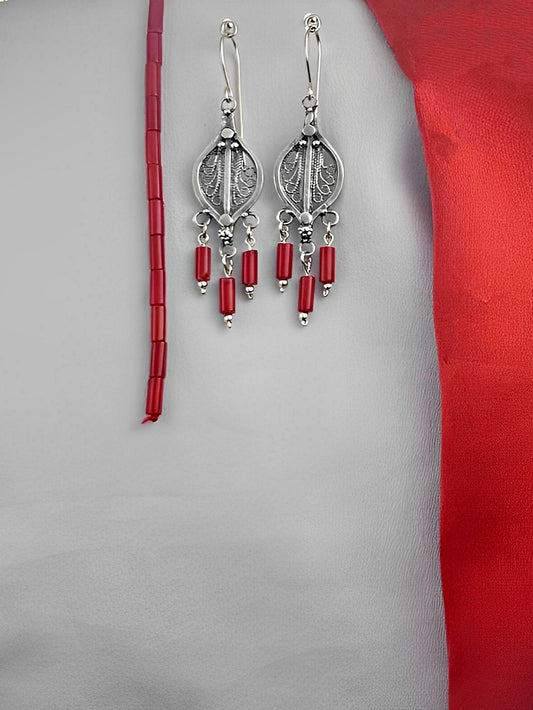 E31- Filigree Earrings with Coral