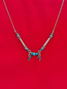 B70- Silver Necklace with Turquoise Beads - Zehava Jewelry