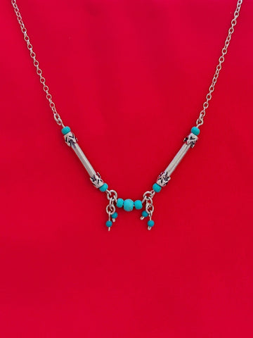 B70- Silver Necklace with Turquoise Beads - Zehava Jewelry