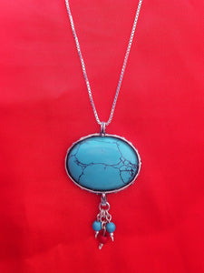 B36 - Oval Shaped Pendant with Turquoise Stone - Zehava Jewelry