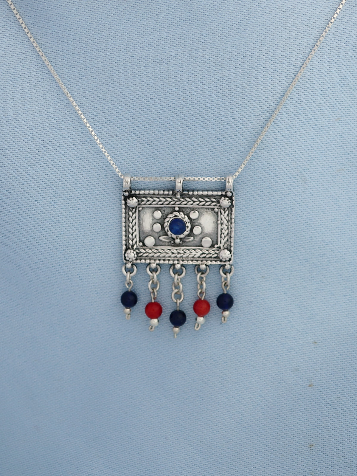 B193- Silver Necklace with Lapis  Stone