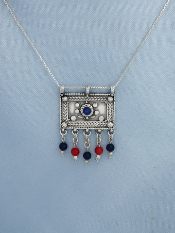 B193- Silver Necklace with Lapis  Stone