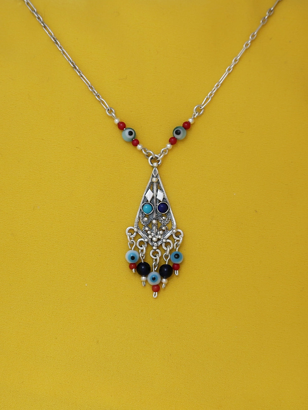 B203 - Silver Filigree Necklace with Turquoise & Lapis