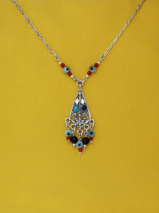 B203 - Silver Filigree Necklace with Turquoise & Lapis