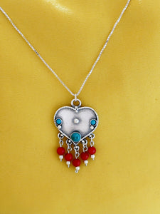 B205- Heart Necklace with Turquoise Stones