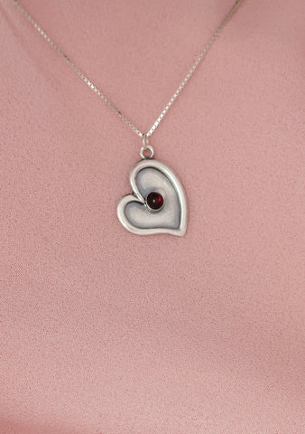 B181- Heart Pendant with Garnet Stone