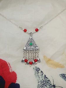 B222- Pyramid Necklace with Carnelian & Turquoise