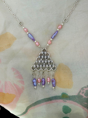 B226-  Triangle Necklace with Flowers