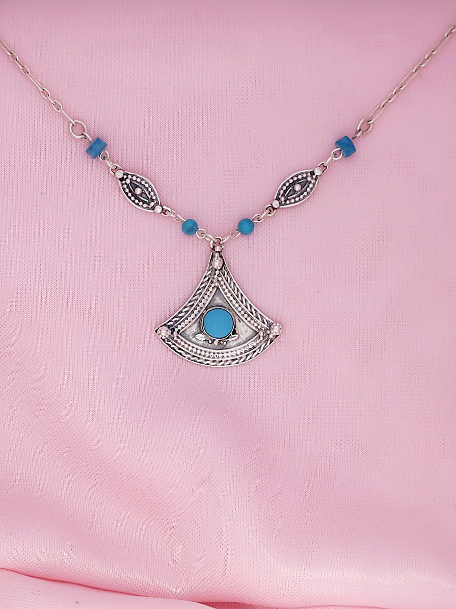 B19-Silver Pendant with Turquoise Stone - Zehava Jewelry