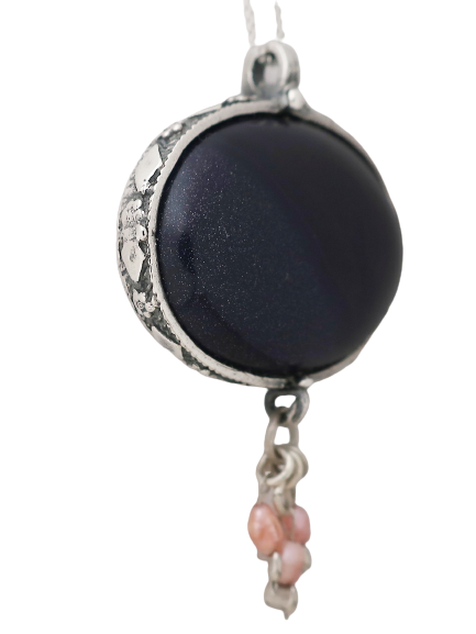 B34- Oval Shaped Pendant with Blue Goldstone - Zehava Jewelry