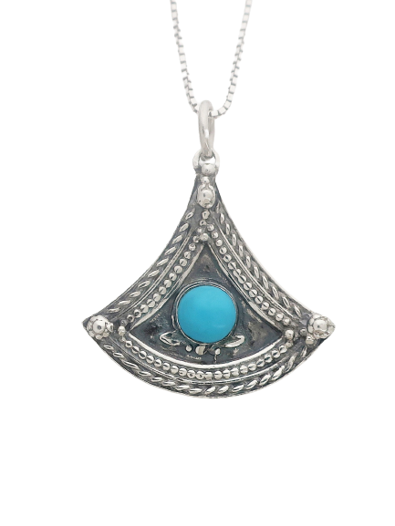 B26- Drop Pendant with Turquoise Stone - Zehava Jewelry