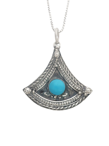 B26- Drop Pendant with Turquoise Stone - Zehava Jewelry