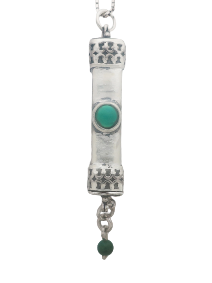 A1- Large Mezuzah Pendant with Turquoise Stone - Zehava Jewelry