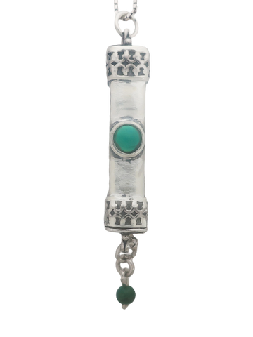 A1- Large Mezuzah Pendant with Turquoise Stone - Zehava Jewelry