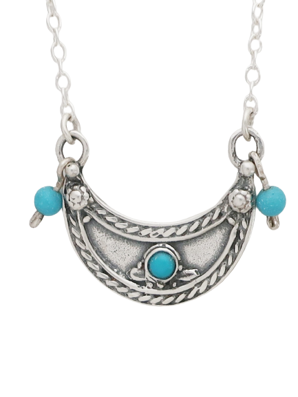 B37- Moon Pendant with Turquoise Stone - Zehava Jewelry